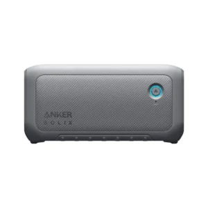 portable powerstation Anker 625 met grijs carbon-look frontpaneel en blauwe aan/uit knop, compacte mobiele energie-oplossing voor off-grid toepassingen