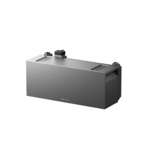 Anker Solix black modular home battery for solar energy storage, compact rectangular design with connection points on top.
